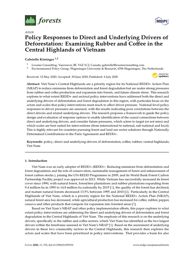 Policy Responses To Direct and Underlying Drivers of Deforestation ...