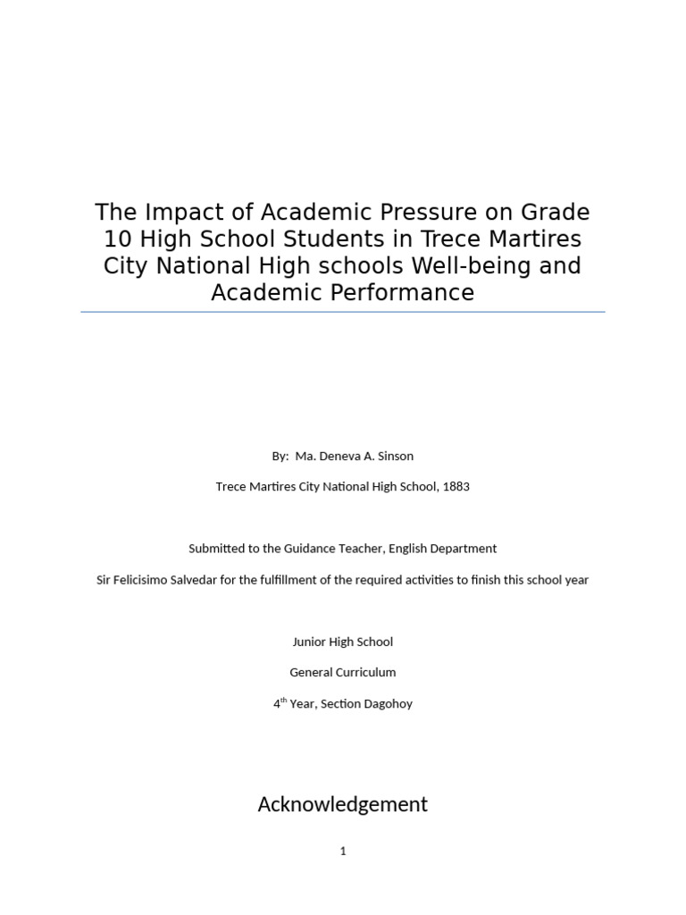 Academic Pressure Effects on Grade 10 Students | PDF | Mental Health ...