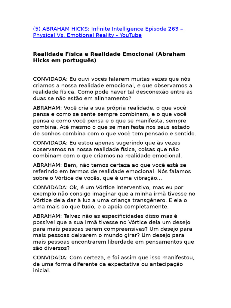 Realidade Emocional e Física: Abraham Hicks | PDF | Realidade | Pensamento