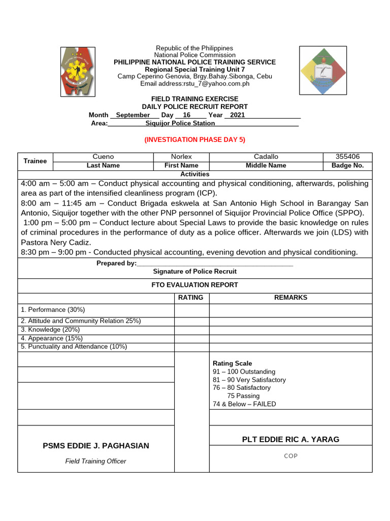 Daily Police Recruit Training Reports | PDF | Law Enforcement | Crime ...