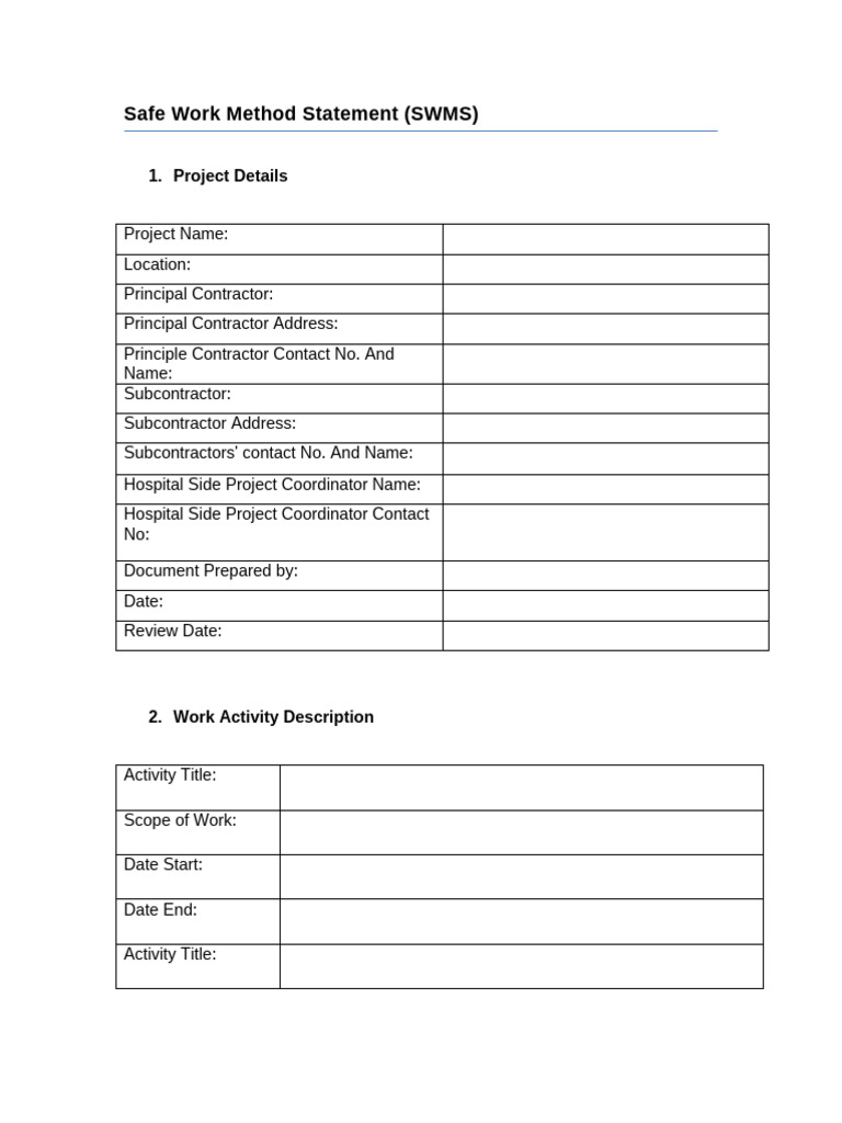 Safe Work Method Statement Template | PDF | Personal Protective ...