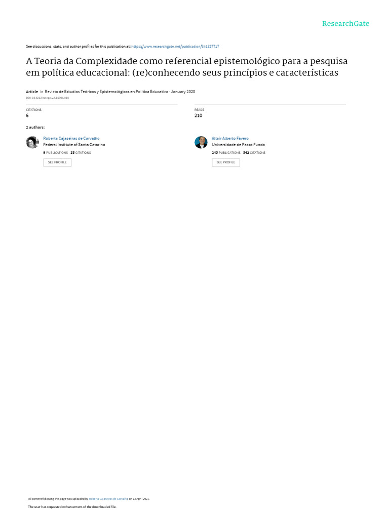 Teoria da Complexidade na Política Educacional | PDF | Complexidade ...