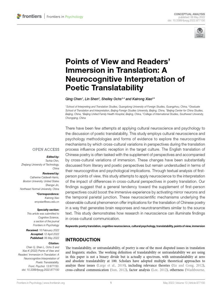 Points of View and Readers Immersion in | PDF | Narration | Translations