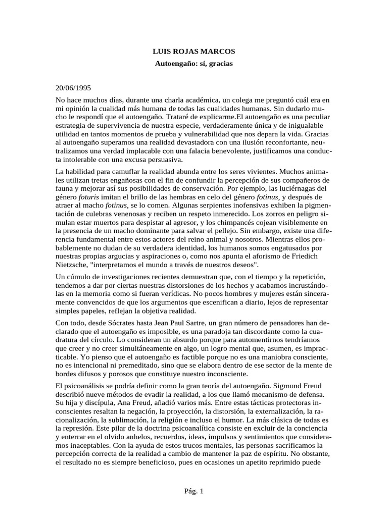 El Autoengaño: Estrategia Humana Vital | PDF | Psicoanálisis ...