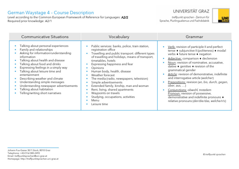 German A2/2 Course Overview | PDF | Verb | Language Mechanics