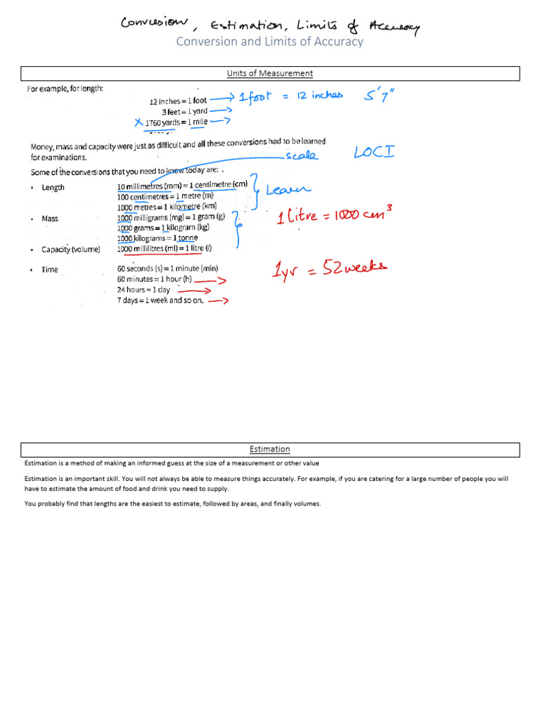 Conversions and Limit To Accuracy O Level 2021-2022 | PDF