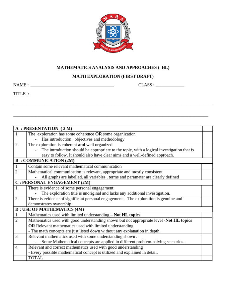 HL Math Exploration Draft Guidelines | PDF
