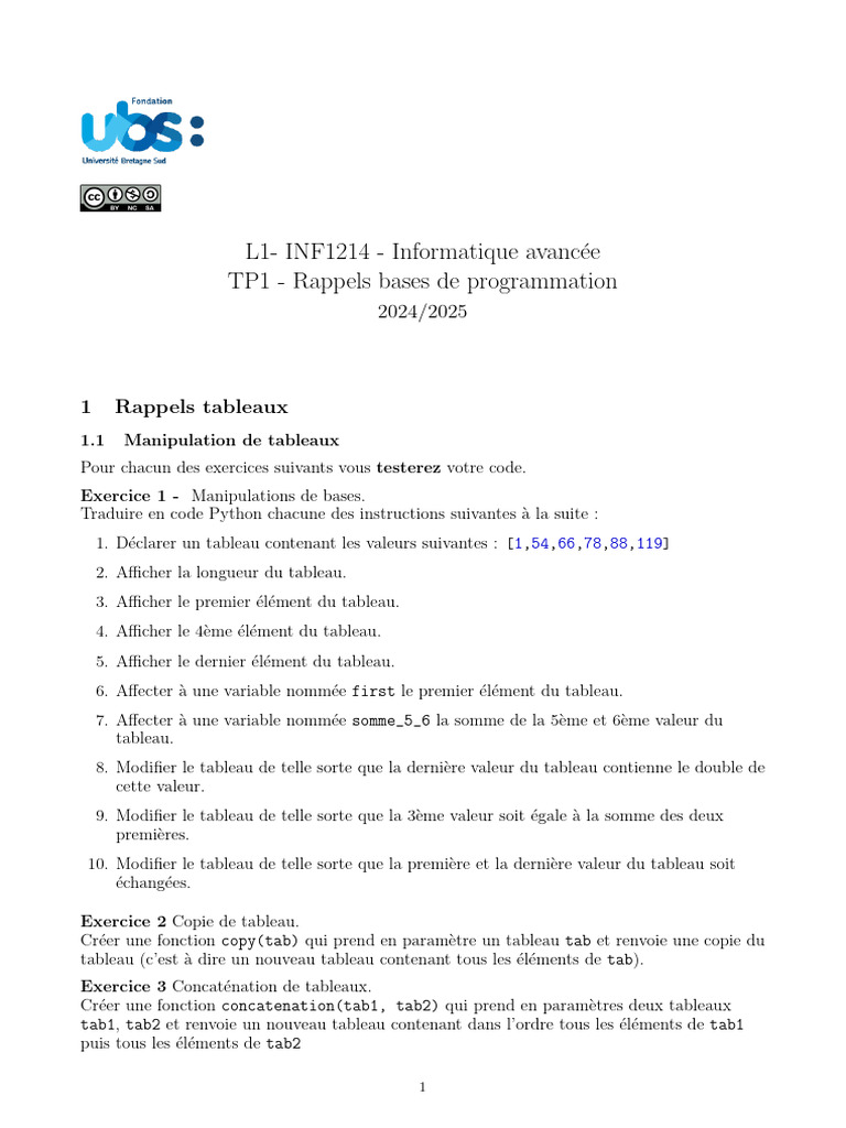 Rappels sur les Tableaux en Python | PDF | Fichier informatique ...