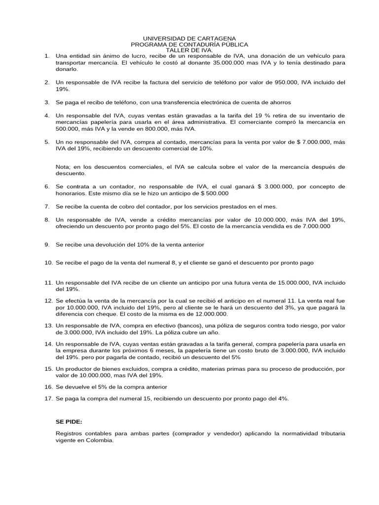 Taller de Iva (2) Practica | PDF | Impuesto al valor agregado | Business