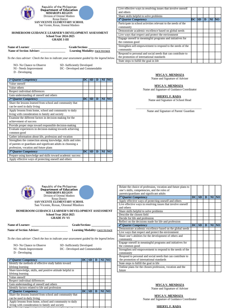 Homeroom Guidance Assessment 2024-2025 | PDF | Learning | Decision Making