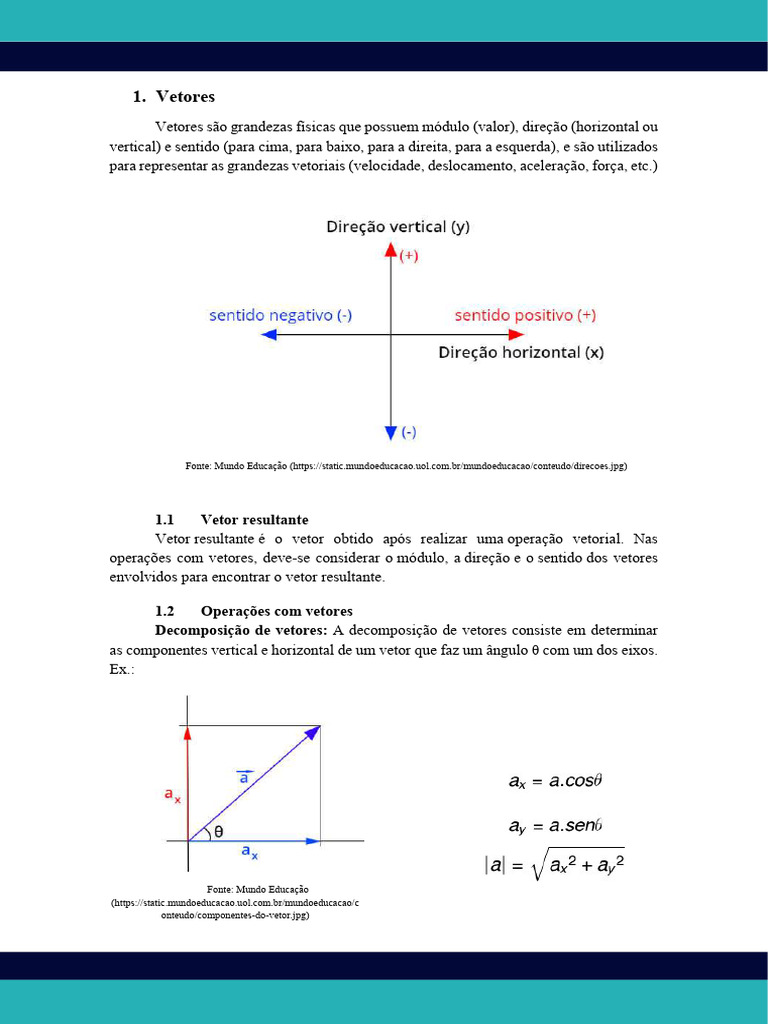 Operações e Propriedades de Vetores | PDF | Vetor euclidiano | Física