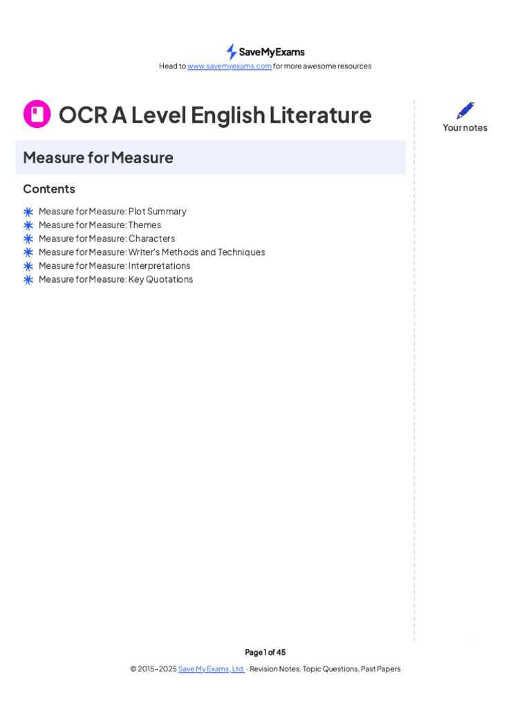 Measure for Measure A Level Guide | PDF