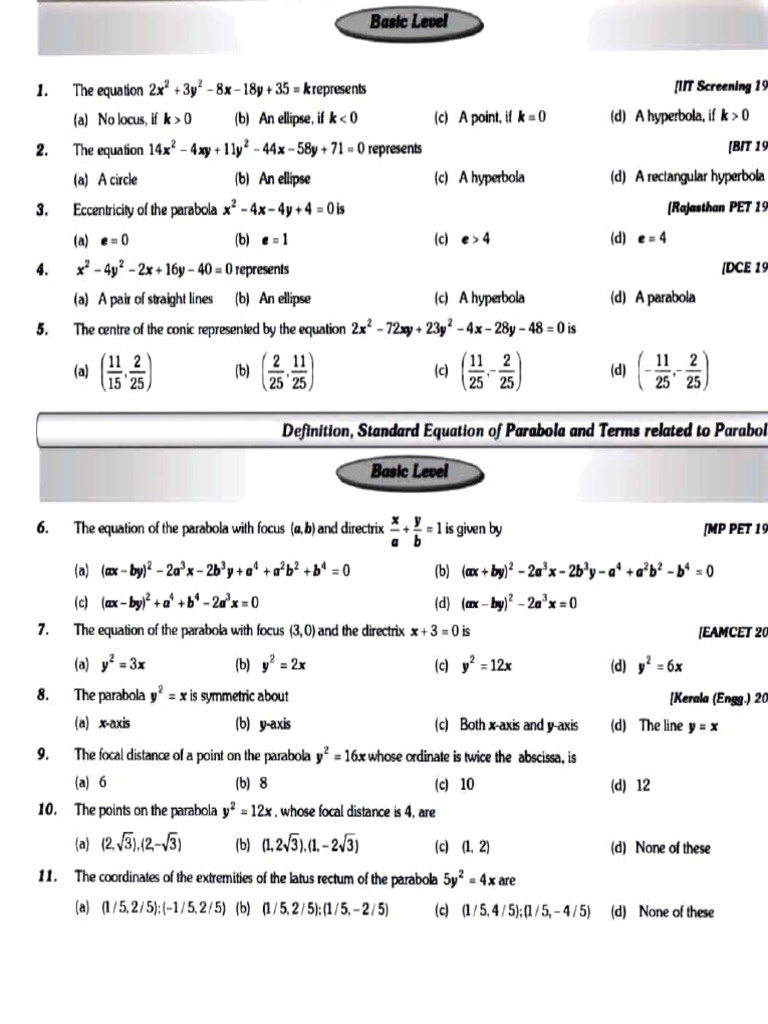 Conic Sections and Parabola Equations | PDF | Geometry | Elementary ...