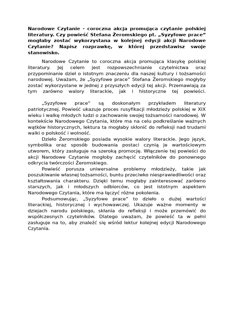 Rozprawka Syzyfowe Prace 2 | PDF