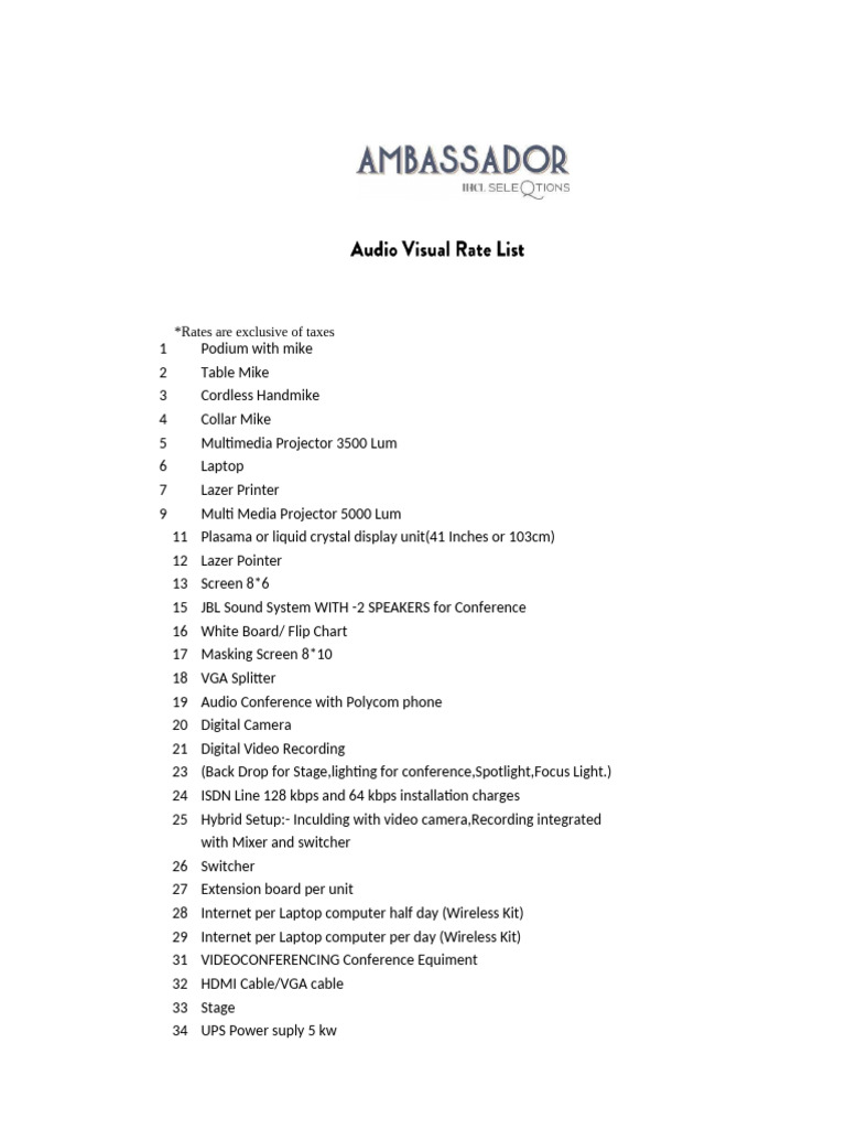 AV Equipment Price List | PDF