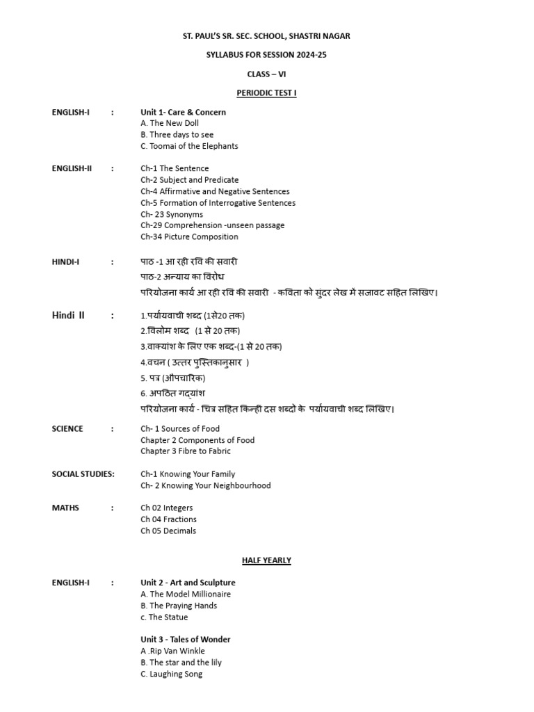 VI Class Syllabus 24-25 | PDF | Linguistic Morphology | Syntax