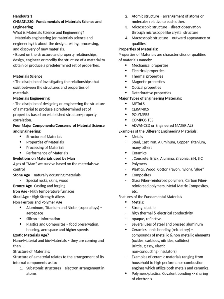 Fundamentals of Materials Science Overview | PDF | Crystal Structure ...