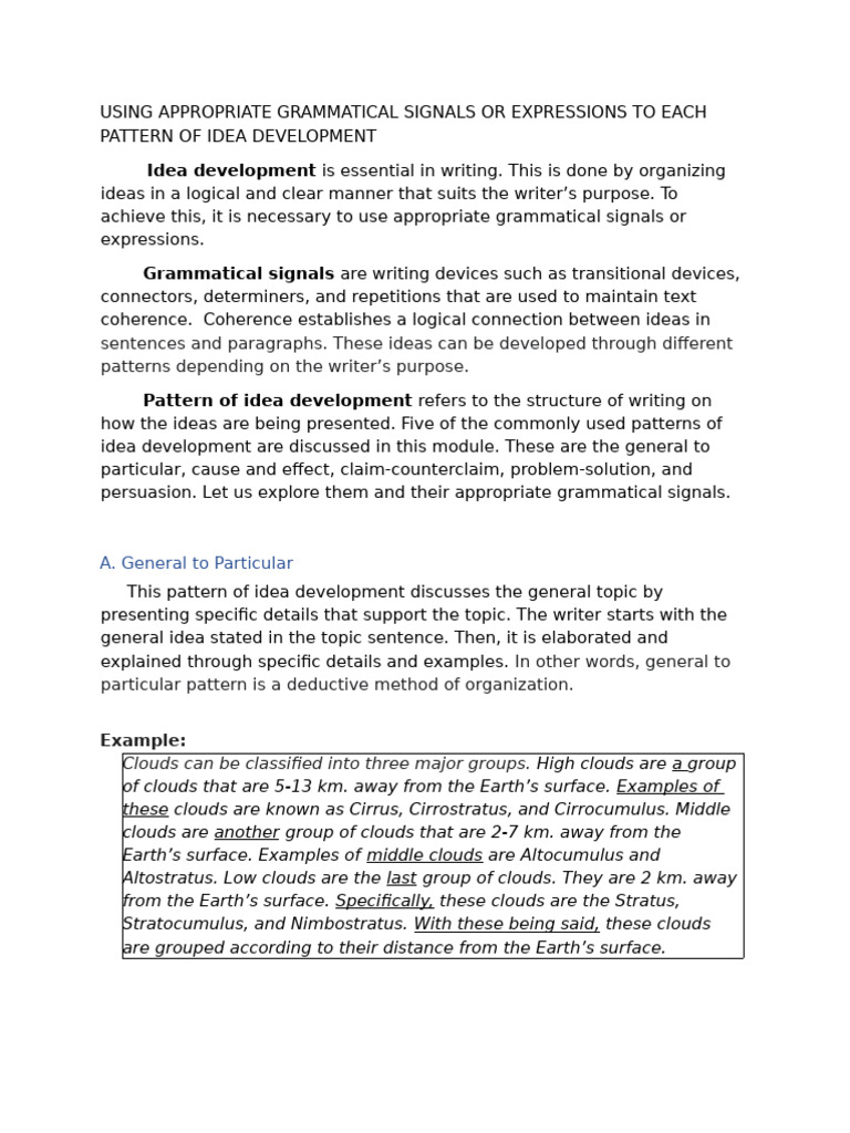USING APPROPRIATE GRAMMATICAL SIGNALS OR EXPRESSIONS TO EACH PATTERN OF ...
