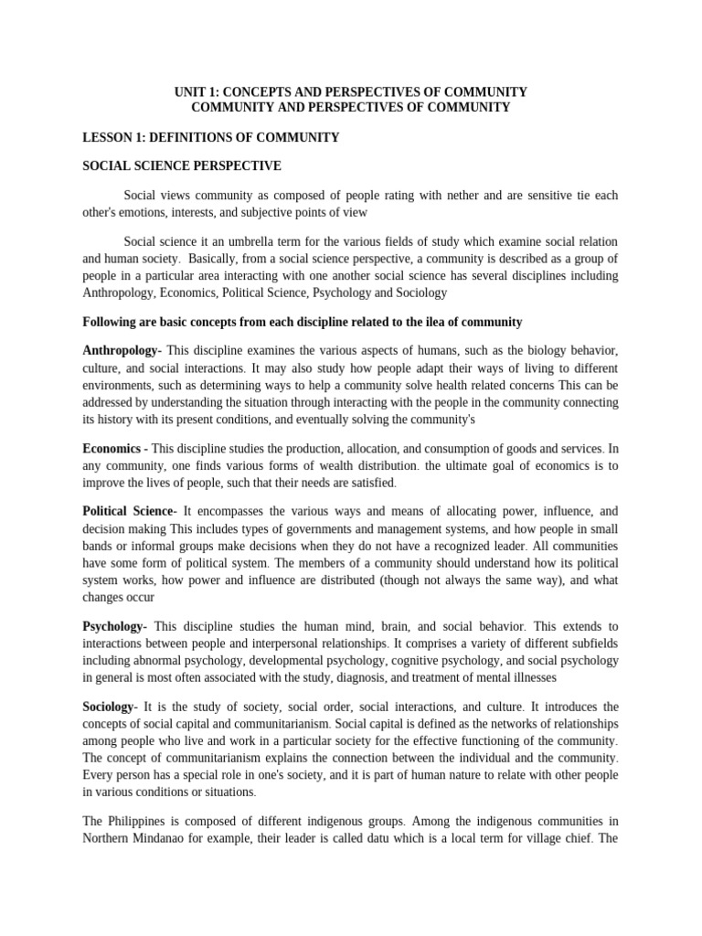 Community Concepts and Perspectives | PDF | Social Sciences | Cost Of ...