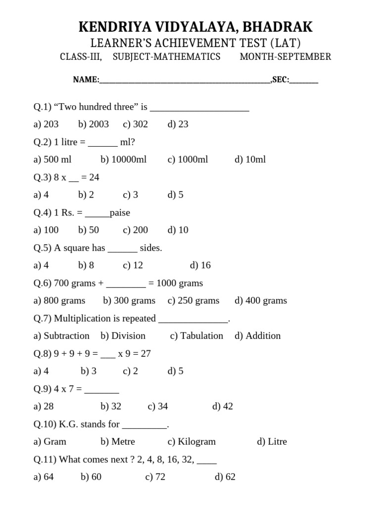 Lat III Maths September | PDF