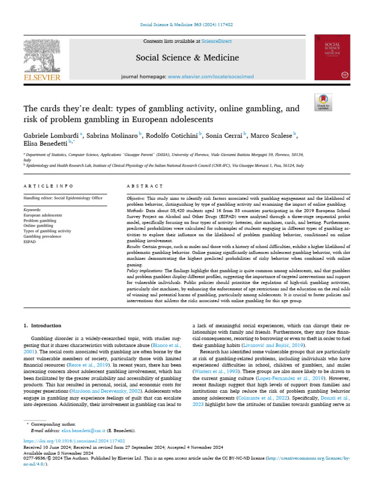 Adolescent Gambling Risks in Europe | PDF | Gambling | Problem Gambling