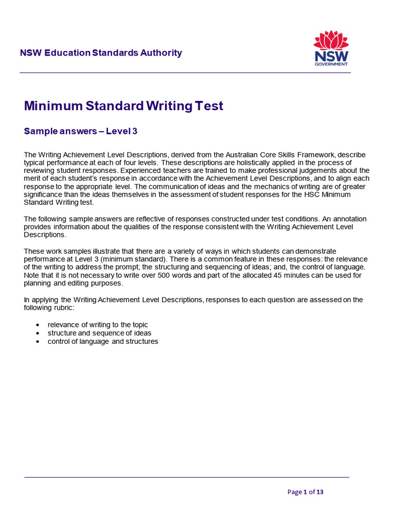 NSW Level 3 Writing Test Samples | PDF | Healthy Diet | Rapping
