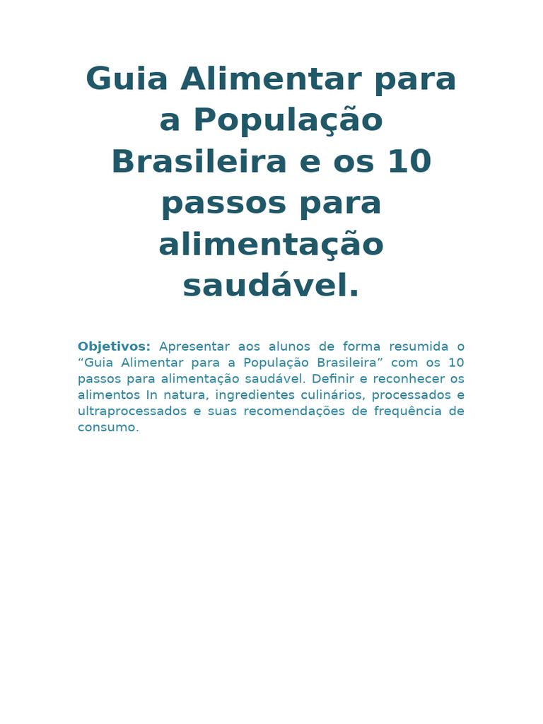 Guia Alimentar: 10 Passos Saudáveis | PDF