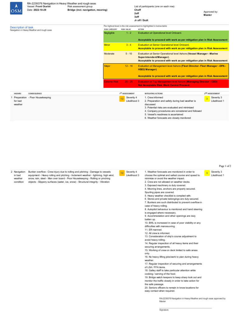 Heavy Weather Navigation Risk Assessment | PDF | Risk | Risk Assessment