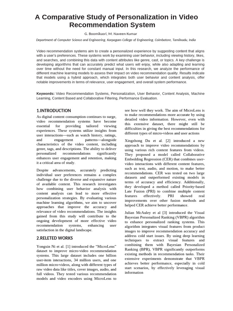 A Comparative Study of Personalization in Video Recommendation System ...