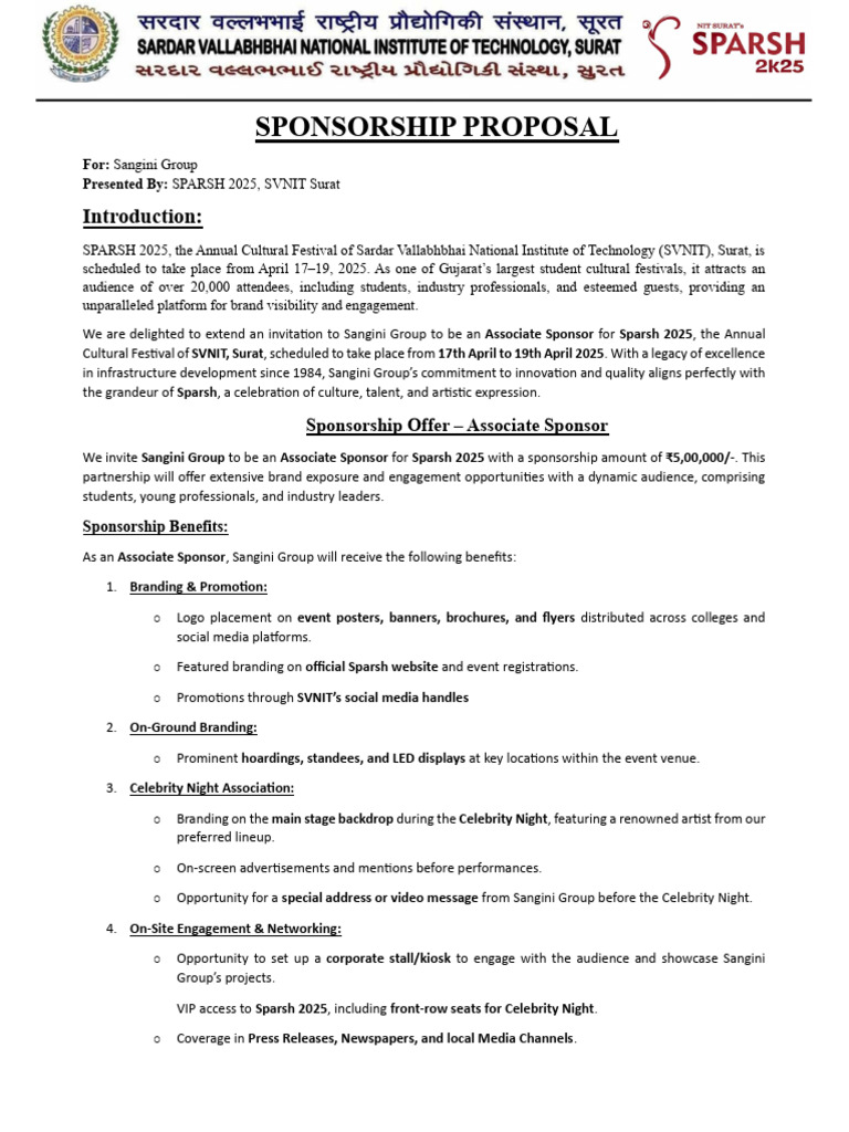 Associate Sponsorship for Sparsh 2025 | PDF