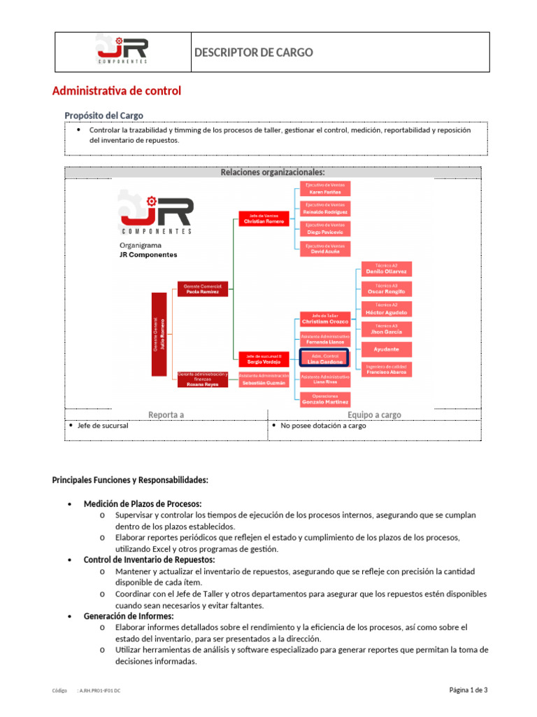 Administrativa de Control: Funciones y Requisitos | PDF