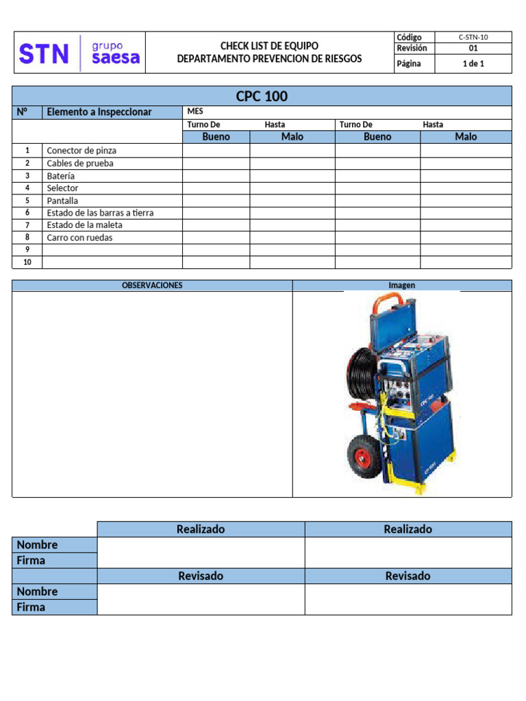 Checklist de Inspección CPC 100 | PDF