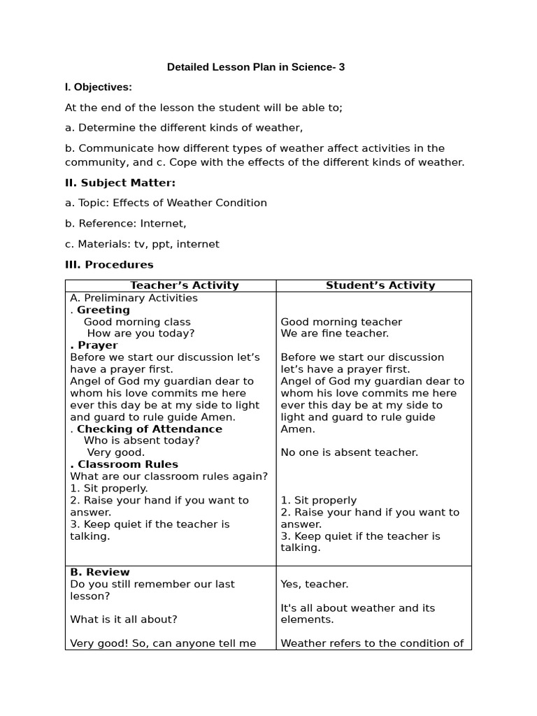 Effects of Weather Lesson Plan | PDF | Weather | Sky