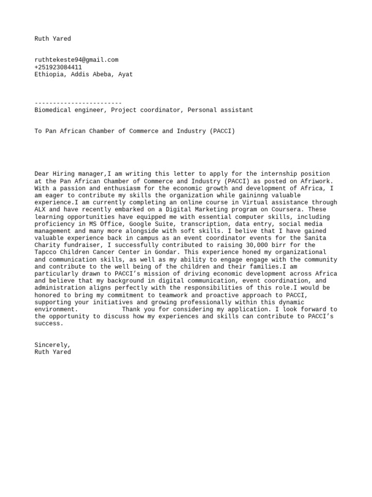 Internship Application for PACCI | PDF