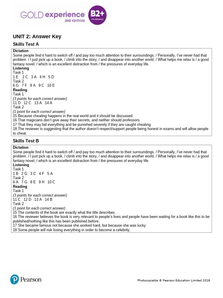 Gold Exp B2P U2 Skills Test AK | PDF
