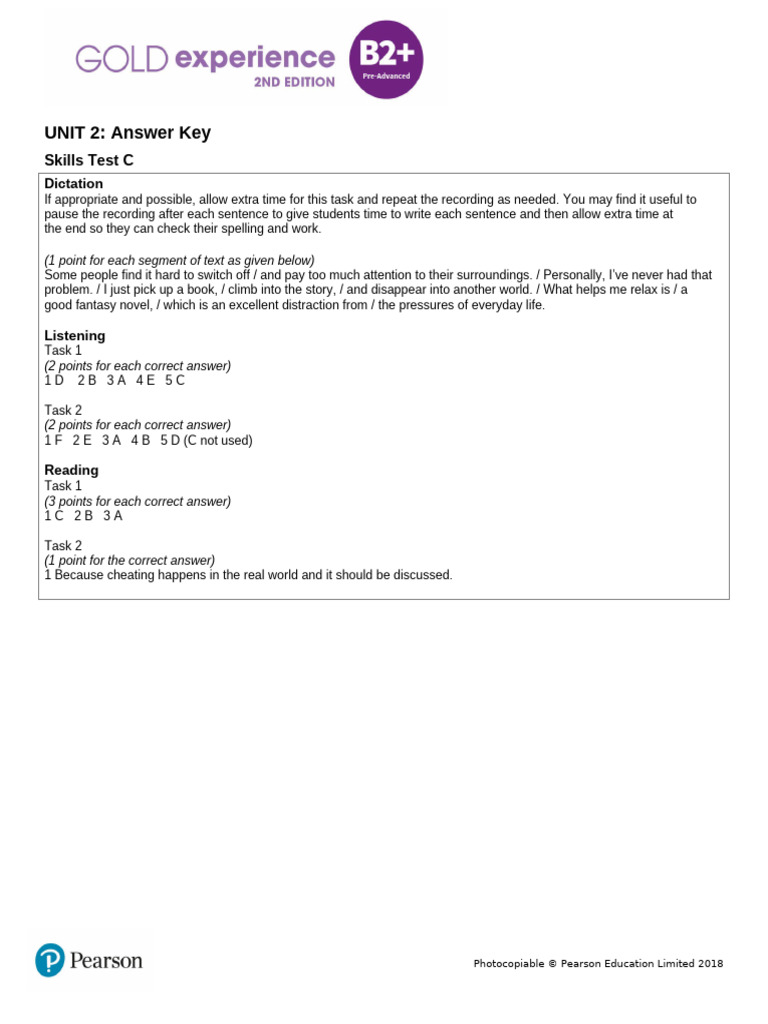 Gold Exp B2P U2 Skills Test C Dys AK | PDF