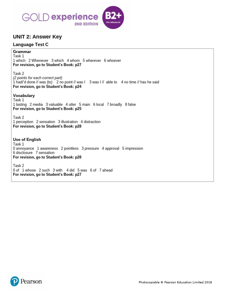Gold Exp B2P U2 Lang Test C Dys AK | PDF