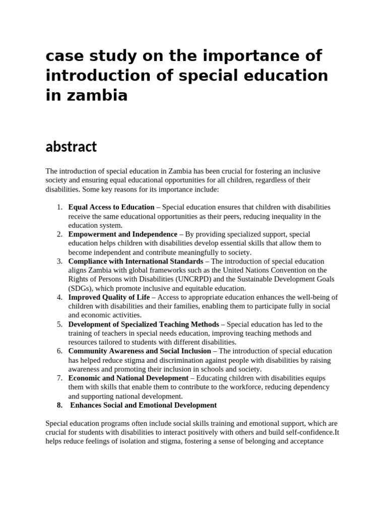 Case Study On The Importance of Introduction of Special Education in ...