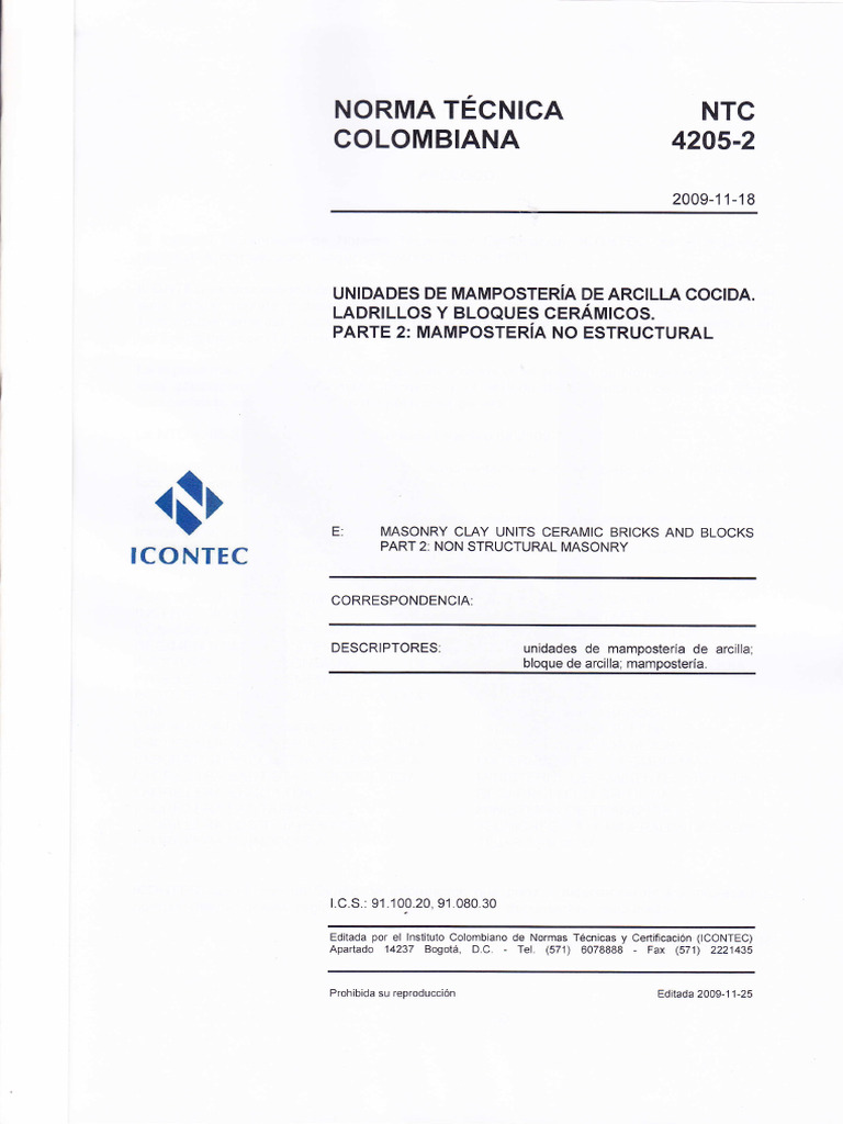 NTC 4205-2: Mampostería No Estructural | PDF | Albañilería | Ladrillo