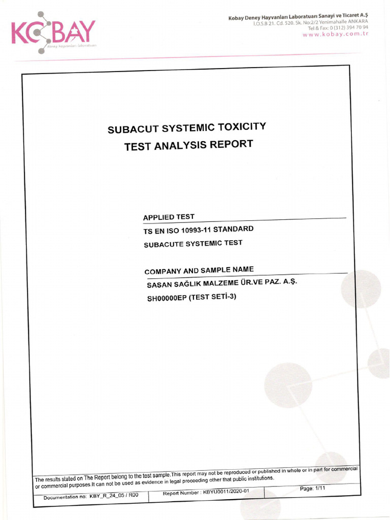 Test Seti̇ 3 (Subacute Systemic Toxicity) | PDF