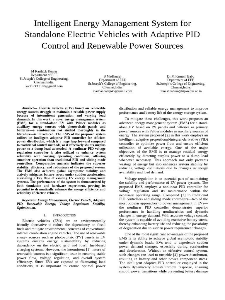Intelligent Energy Management for EVs | PDF | Photovoltaics | Control ...