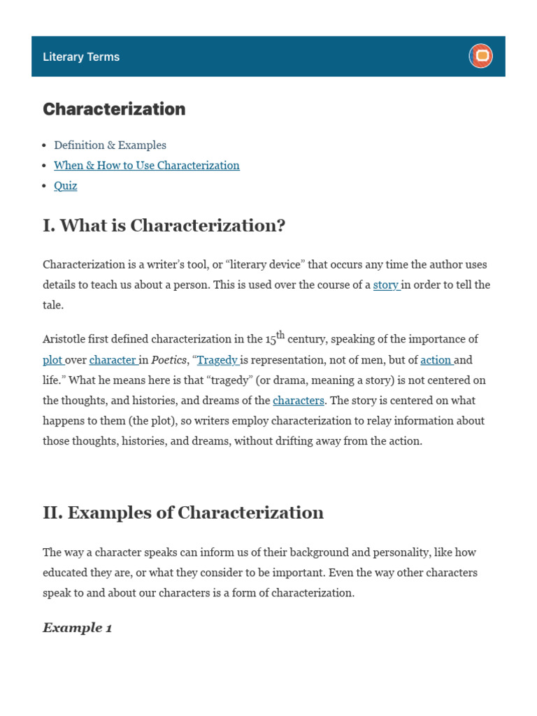 Understanding Characterization in Literature | PDF