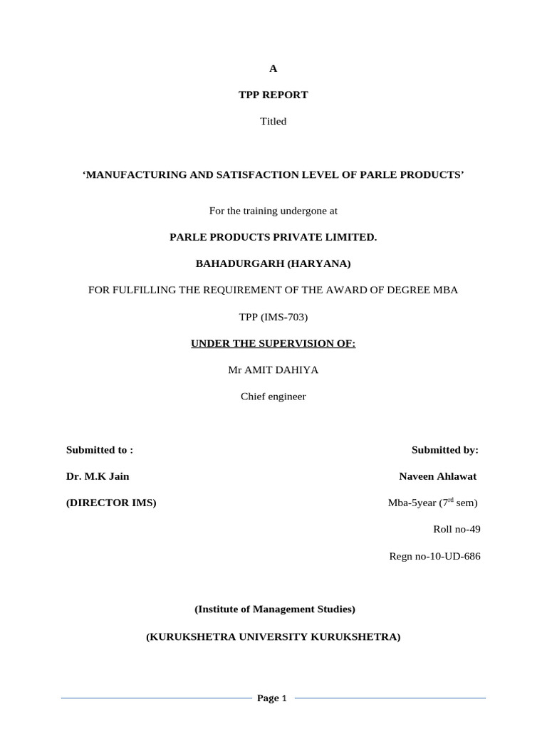A TPP REPORT Titled MANUFACTURING AND SA | PDF | Confectionery | Brand