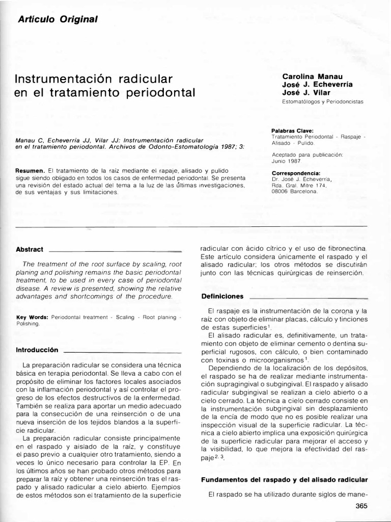 Lnstrumentaci6n Radicular en El Tratamiento Periodontal: Articulo ...