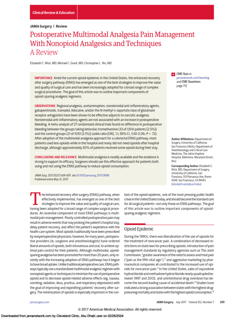 Gabapentin in Multimodal Pain Management | PDF | Analgesic | Opioid