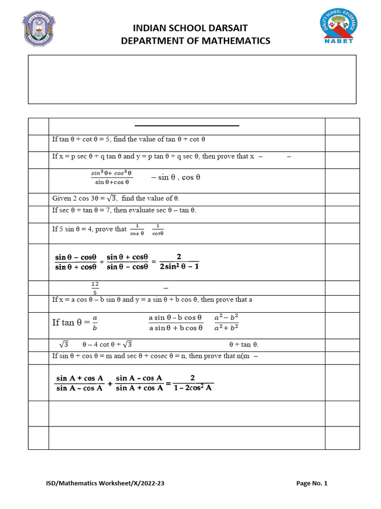 Introduction To Trignometry Worksheet | PDF | Trigonometry | Euclidean ...