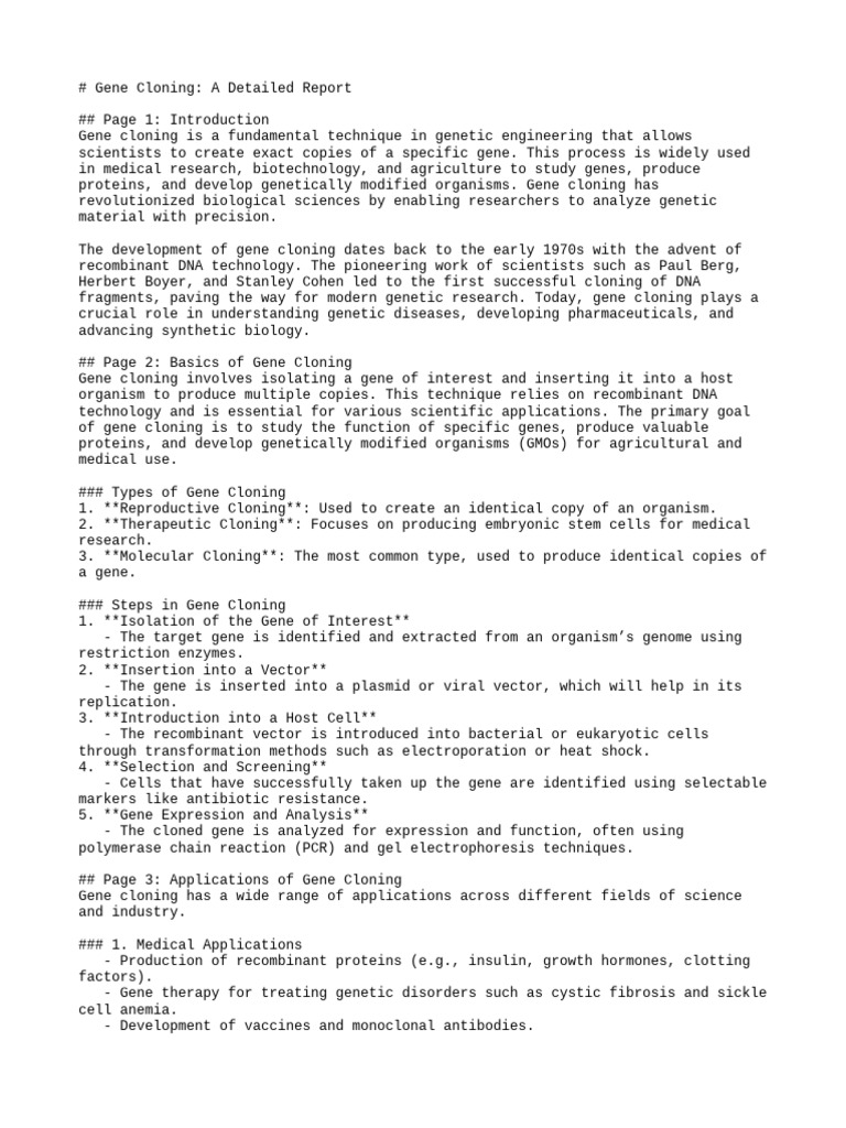 Applications of Gene Cloning Explained | PDF | Molecular Cloning ...