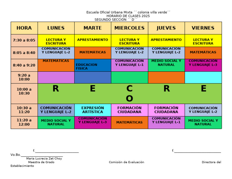 Horario de Clases Segundo 2025 | PDF