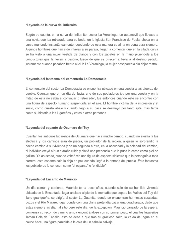 Leyendas y mitos de Ocumare del Tuy | PDF