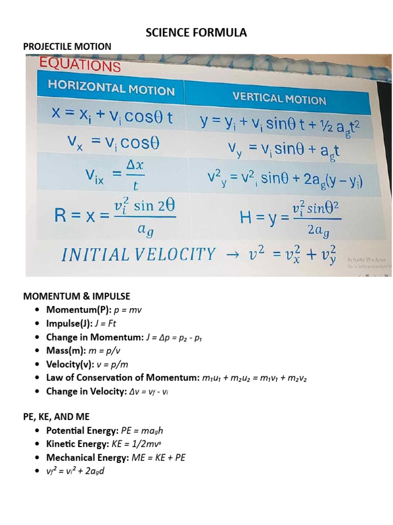 Science Formula | PDF